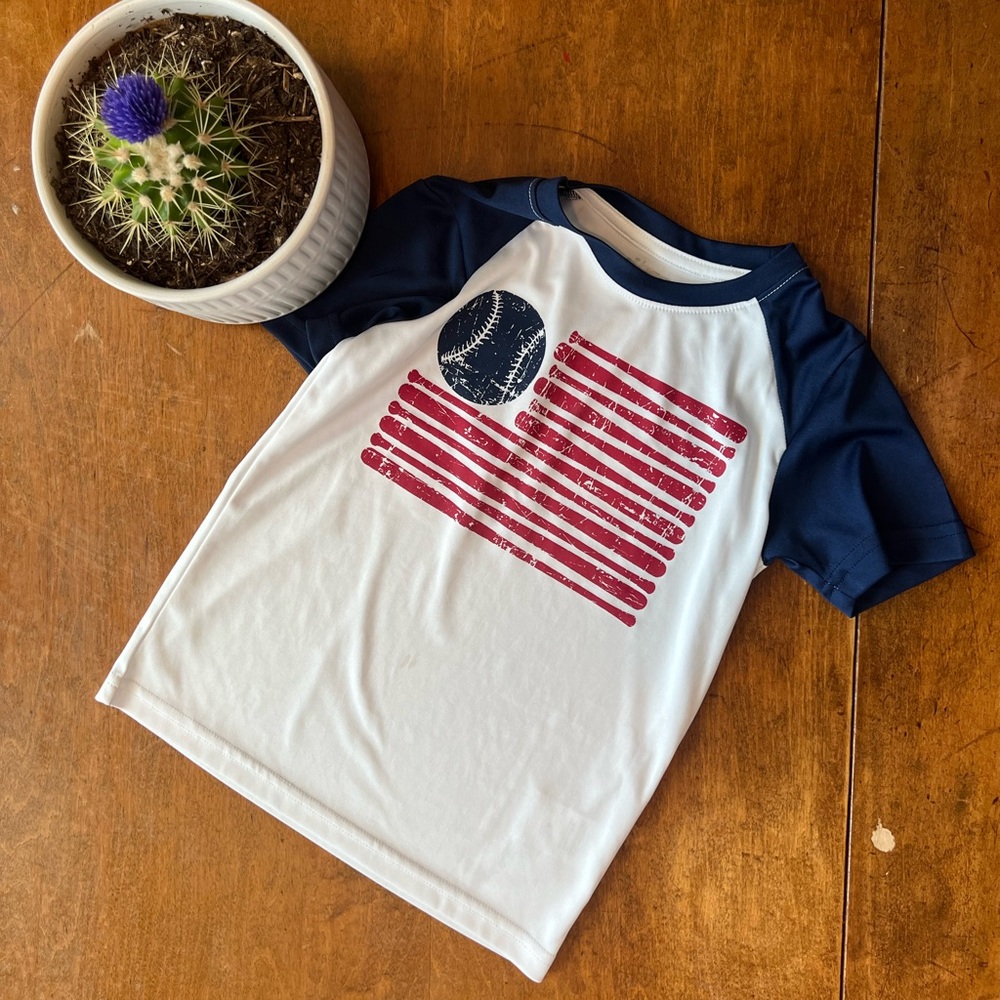 BCG Toddler Raglan Tee 4T Navy White Baseball Flag Shirt